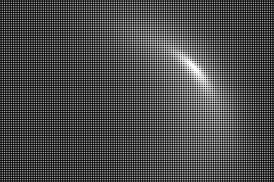 Halftone dot wave, minimal abstract gradient with glowing curved streak, pixelated grid texture and subtle noise in grayscale tones. Clean futuristic look suits digital art, technology visuals, covers