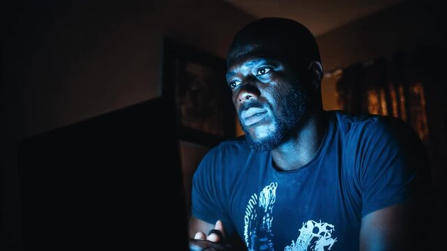 Medium shot of a borrower thoughtfully analyzing debttoincome ratios on a laptop considering implications for future financial commitments.