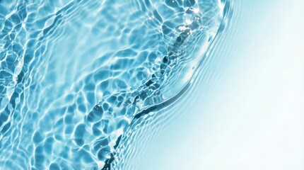Crystal clear blue water surface with sun reflections,tranquil abstract background of pool ripples and gentle wave movement for wellness or spa design