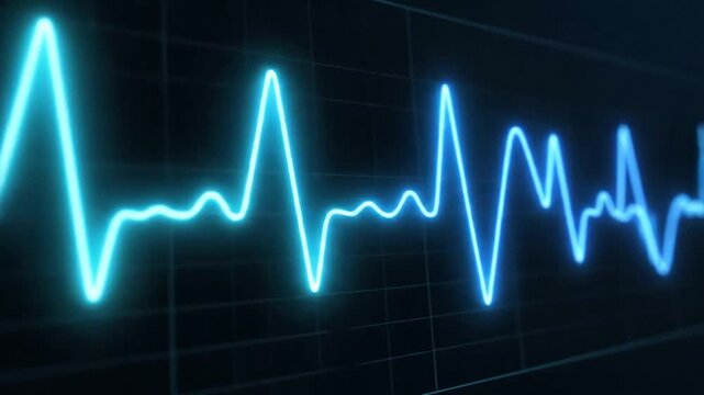Glowing Blue EKG Heartbeat Line on Digital Monitor Screen
