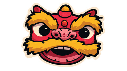 Lion Dance Head Sticker Icon Small Face Minimal Cute Sticker Vector