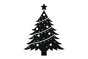 Obraz premium Artistic Christmas Tree Silhouette Vector, Black Monochrome Pine Tree for Festive Web Design and Minimalist Holiday Backgrounds