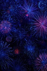 Fototapeta premium Chinese traditional lunar new year Spring Festival celebration in Asia. A vibrant display of blue and pink fireworks against a dark night sky.