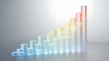 Ascending translucent colorful bar graph showing business growth.