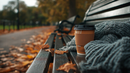 A versatile stock image showing cozy autumn afternoon: two mugs filled with fresh coffee on a rustic table.