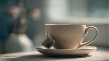 Fototapeta premium A polished, market-friendly photograph polished tabletop scene: elegant porcelain set (coffee cup, teacup, saucer, and serveware) - still life photograph 