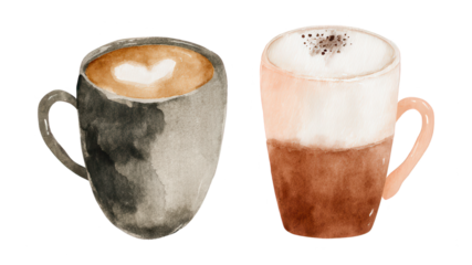 Watercolor Illustration of Two Coffee Mugs