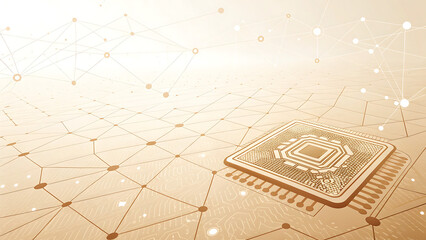 Abstract AI Technology Background with Digital Microchip Circuit Board, Neural Network Connections