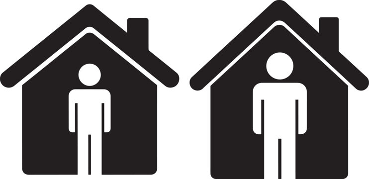 Stay home silhouettes person inside house symbol