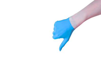 Disapproval gesture with a blue glove on a transparent background