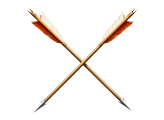 Two crossed wooden arrows isolated on transparent background