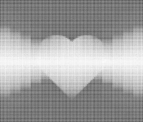 Halftone heart gradient, soft glowing heart shape blended into dotted grayscale background. Romantic yet abstract composition suitable for modern graphic design, banners, covers and conceptual visuals
