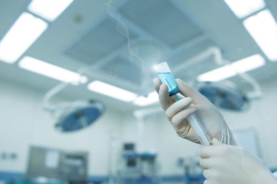 Preparing a syringe in the lab.