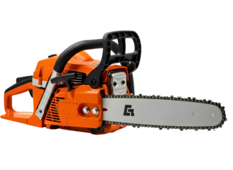 Orange chainsaw tool equipment isolated on transparent background
