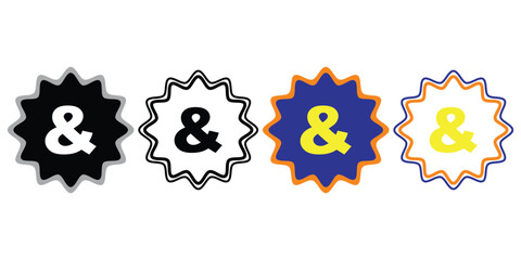 Four starburst shaped ampersand symbols in different colors and outlines on white background