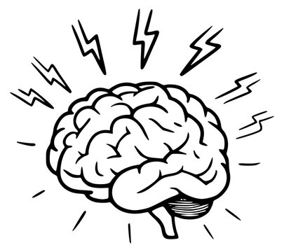 Brain with lightning bolts (idea / brainstorm / energy)