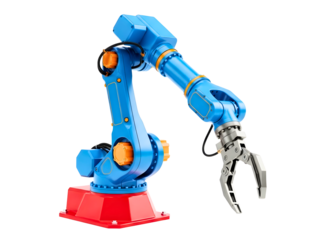 Industrial robotic arm machine isolated on transparent background