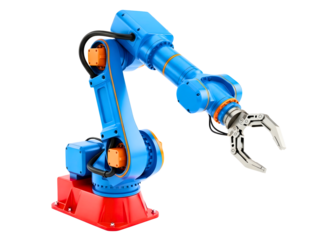 Industrial robotic arm machine isolated on transparent background