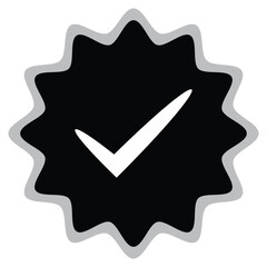 Black and white check mark icon with gray border isolated on transparent background