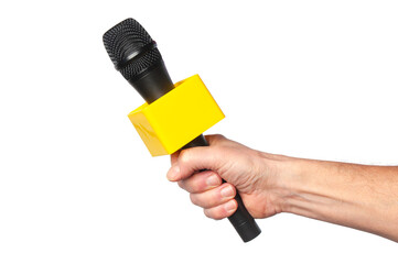 Wireless microphone in hand isolated on a white background