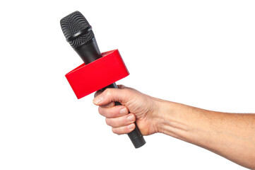 Wireless microphone in hand isolated on a white background