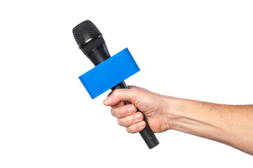 Wireless microphone in hand isolated on a white background