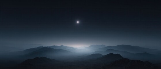 Fototapeta premium Serene Minimalist Landscape with a Single Star Brightly Shining Over Dark Mountain Horizon