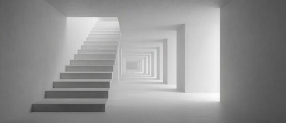 Obraz premium Minimalist Interior Design with Abstract Staircase Leading to Bright Unknown Space