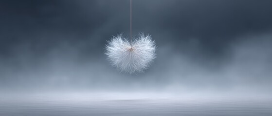 Obraz premium Elegant Minimalist Presentation of a Dandelion Seed Suspended Over a Mystical Background