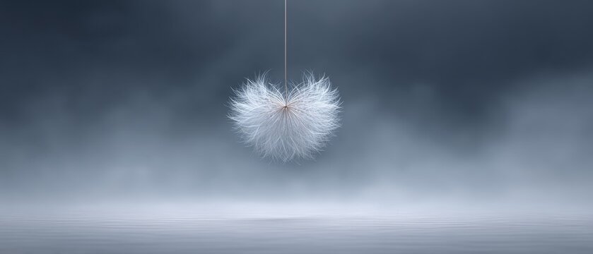 Elegant Minimalist Presentation of a Dandelion Seed Suspended Over a Mystical Background