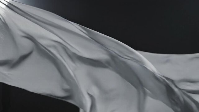 Abstract flowing white fabric against a dark background creating a dynamic and elegant visual effect.