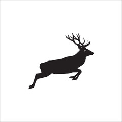 Obraz premium Vector c large antlers deer icon or Silhouette in minimal flat style