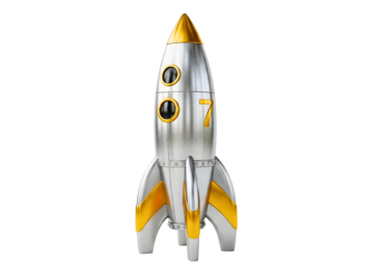 Silver and gold rocket ship isolated on transparent background