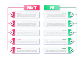 Do and dont points infographic design template trendy for presentation, analysis strategy