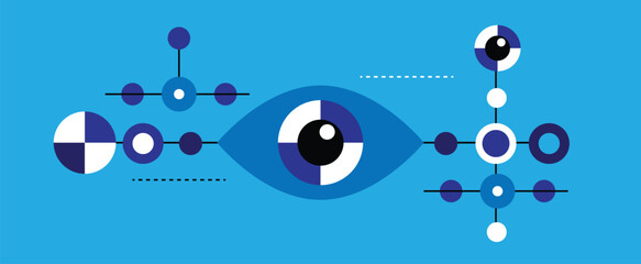 Obraz premium Abstract Eye on Blue Banner Line Art with Circles. Graphic design elements and resources vector art, sharp eyesight