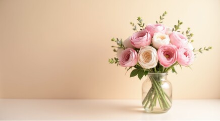 Vase with pink and white flowers in it