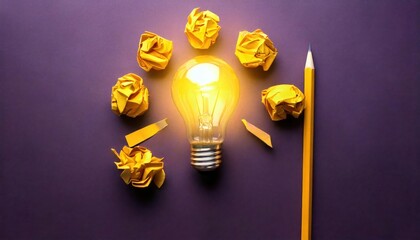 Creative Concept Image of Idea Light Bulb with a Pencil Background