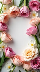 Frame made of flowers on a white surface