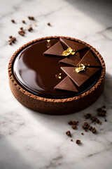 Elegant chocolate tart with geometric decoration