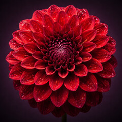 Deep red dahlia flower with water droplets on petals