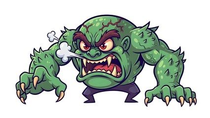 Fototapeta premium Green monster cartoon character isolated on transparent background smoking a cigarette