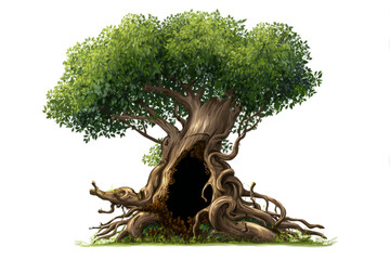 Ancient Twisted Tree with Hollow Trunk