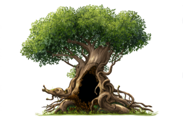 Ancient Twisted Tree with Hollow Trunk