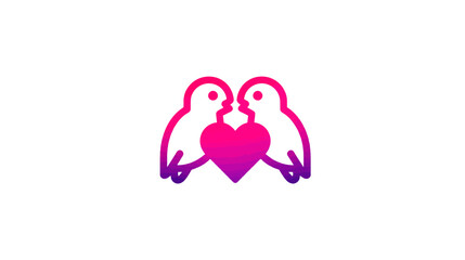 Two stylized birds with a heart graphic. Couple in love, minimal vector illustration for romance, partnership, and affection.