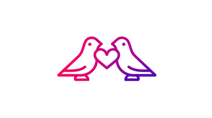Love birds line art icon with heart, symbolizing romance, partnership, and affection. Gradient vector illustration.