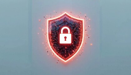 Glowing Digital Shield with Padlock Icon Representing Cybersecurity and Data Privacy Protection