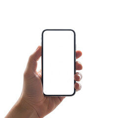 Hand holding smartphone isolated on transparent background