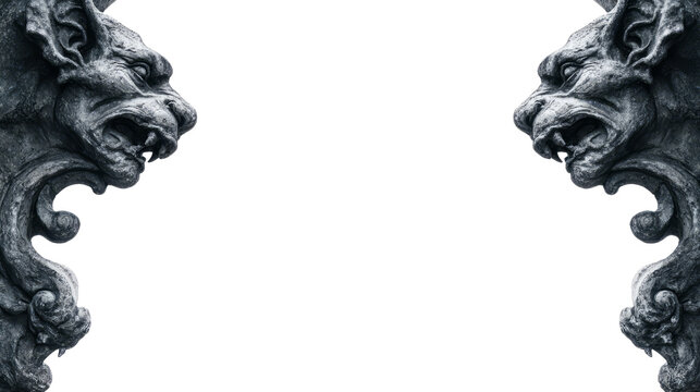 Symmetrical Gothic Gargoyles Facing Each Other