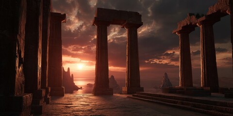 Fototapeta premium Ancient Ruins at Sunset - A Journey Through Time and Light.