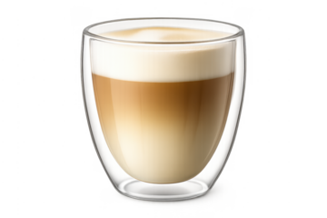 Cappuccino layered coffee drink in double wall glass